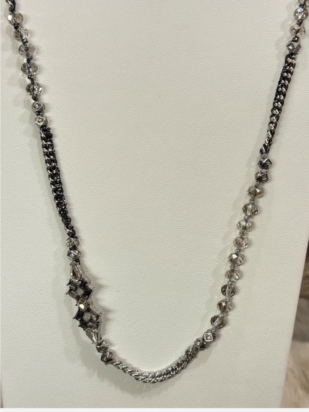 Chloe + Isabel Gunmetal and Clear Crystal Mixed-Chain Necklace